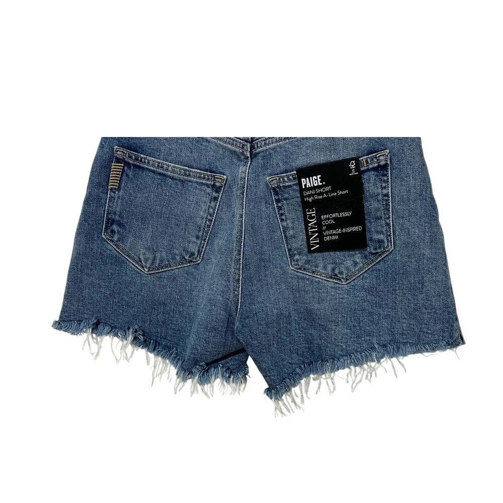 PAIGE DENIM WOMENS SIZE 24 DANI HIGH-RISE A-LINE RAW HEM SHORT LEELA BLUE NEW - Picture 10 of 15